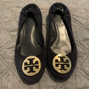 Tory Burch Navy Blue Suede Flats